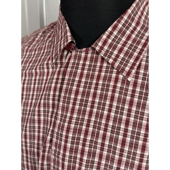 Yves St Laurent Mens Large Hidden Button Dress Shirt-Red Plaid Spread Collar - Picture 2 of 6
